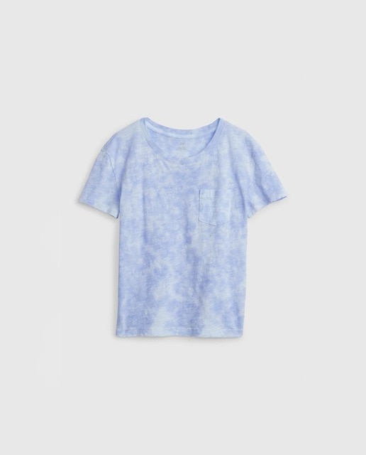 Camiseta de niña manga corta con bolsillo parche azul