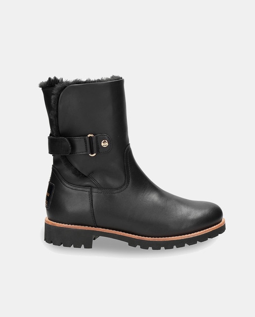 Panama Jack - Botines de mujer en negro planos de piel Waterproof caña media con forro interior de pelo.
