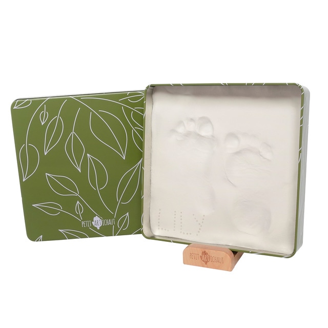Caja huellas de bebé Petit Artichaut caja cuadrada decorada