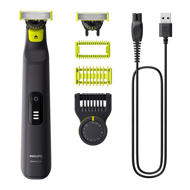 Maquinilla de afeitar Philips OneBlade Pro 360, cara y cuerpo, en seco y mojado, barbero con peine guía de 14 longitudes, 90 min