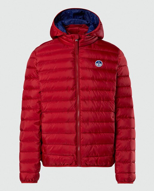 Chaqueta acolchada con capucha en ripstop reciclado de hombre