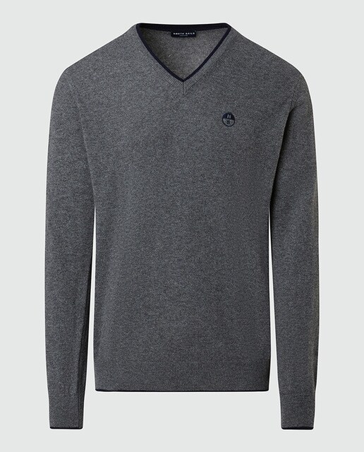 Jersey cuello pico en mezcla de cashmere de hombre