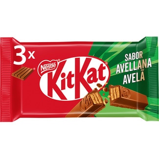 Barritas de galleta recubiertas de chocolate con leche sabor avellanas pack 3 envases 41,5 g - Nestle Kitkat