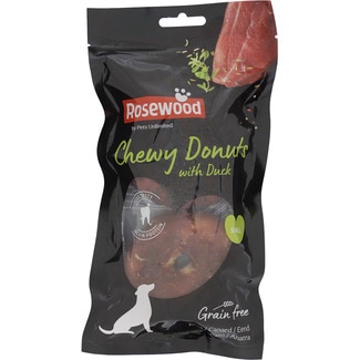PETS UNLIMITED Snack für ausgewachsene Hunde Chewy Donuts mit Ente grain free 2 Verpackungen 75 g
