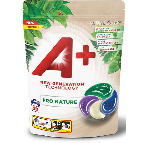 Detergente Máquina Roupa Cápsulas Pro Nature embalagem 56 doses