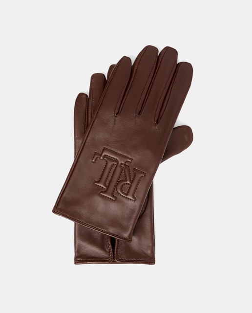 Guantes de mujer de piel con logotipo LRL bordado.
