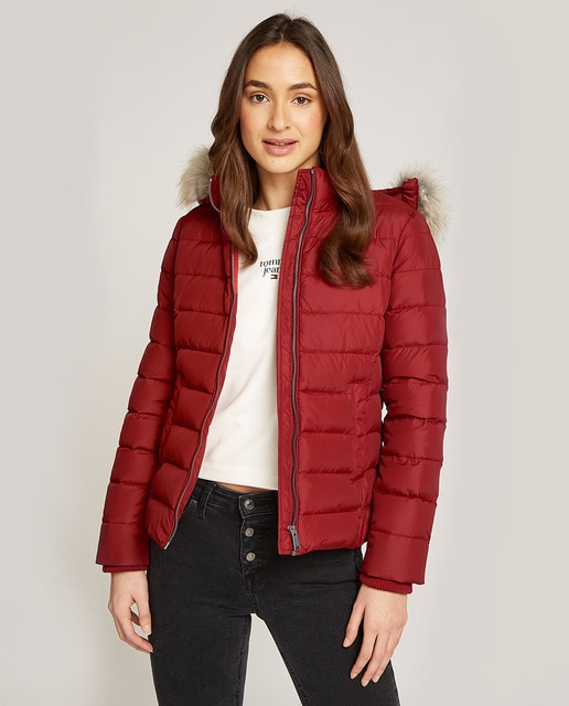 Tommy Jeans - Plumífero de mujer con capucha de pelo sintético.