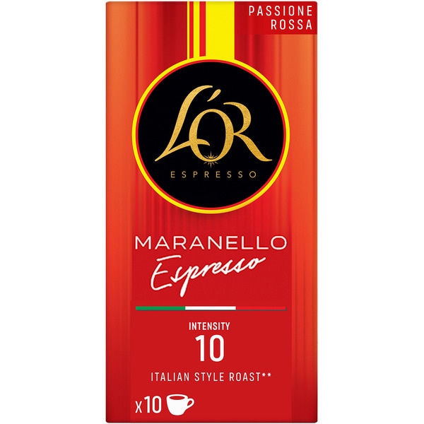 café ristretto Maranello Passione Rossa tostado estilo italiano con intensidad 10 estuche 10 cápsulas compatibles con máquinas Nespresso
