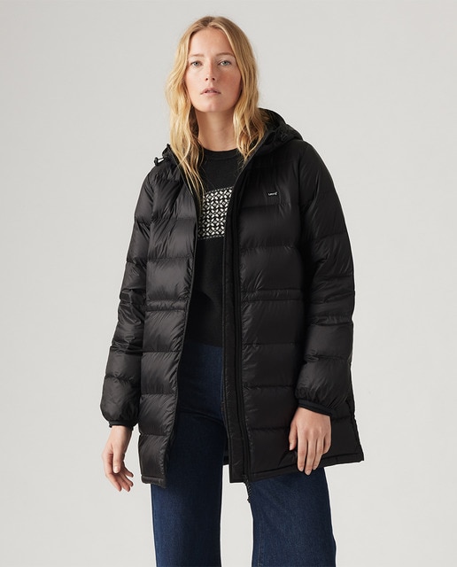 Levi's - Plumífero de mujer largo con capucha.