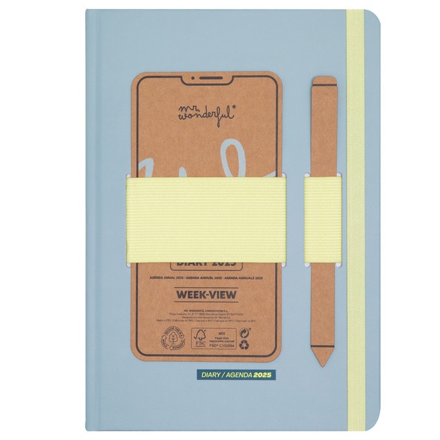 Agenda anual 2025 semanal con soporte para movíl Mr Wonderful: My week, my rules.