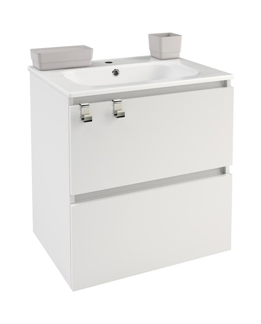 Mueble de baño con 2 cajones y lavabo de porcelana rectangular B-Box Cosmic