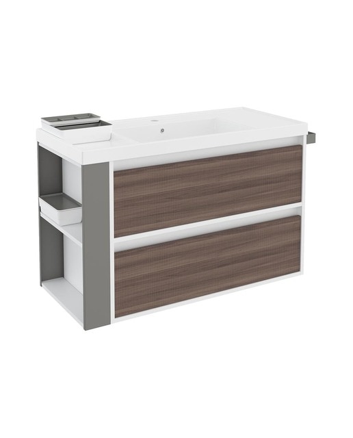 Mueble de baño con 2 cajones, lavabo de resina y remate gris BSmart Cosmic