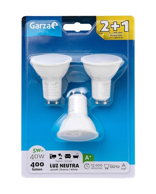 Pack de 3 bombillas LED GU10 5W luz neutra Garza