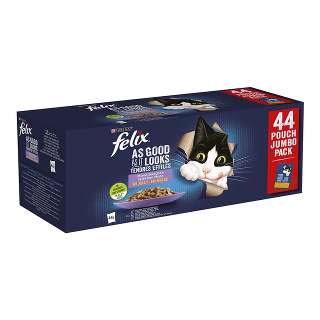 Felix Fantastic – Comida húmeda para gatos adultos Félix Fantastic Selección de sabores en gelatina 44 x 85 g. 3740 g