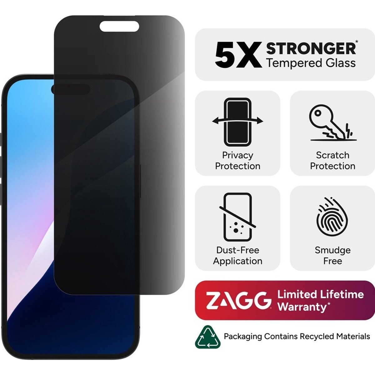 Película de Vidro Zagg InvisibleShield Glass Elite Privacy para iPhone 16 Plus 5