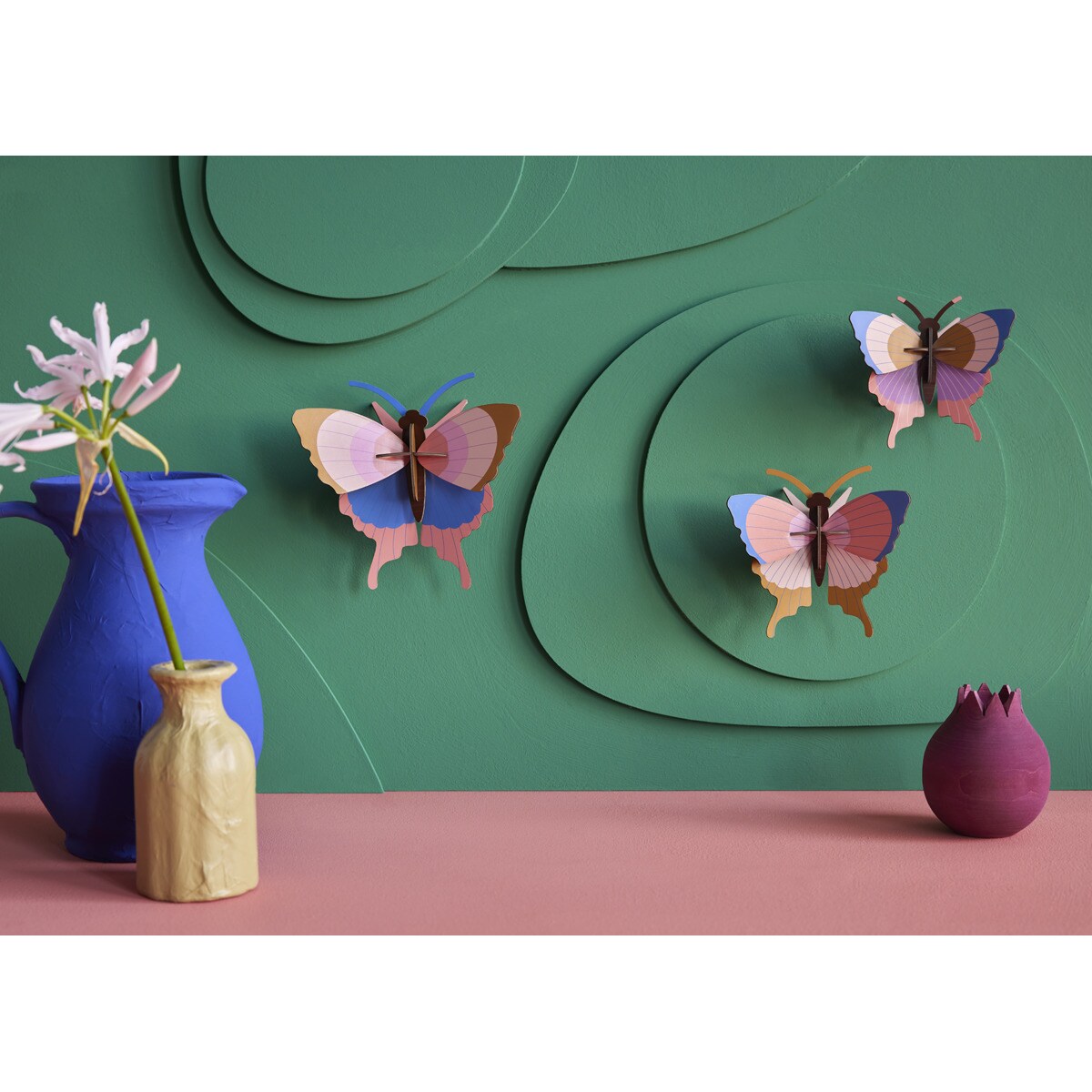 Mural em 3D Studio roof mariposas com acabamento dourado set de 3 2