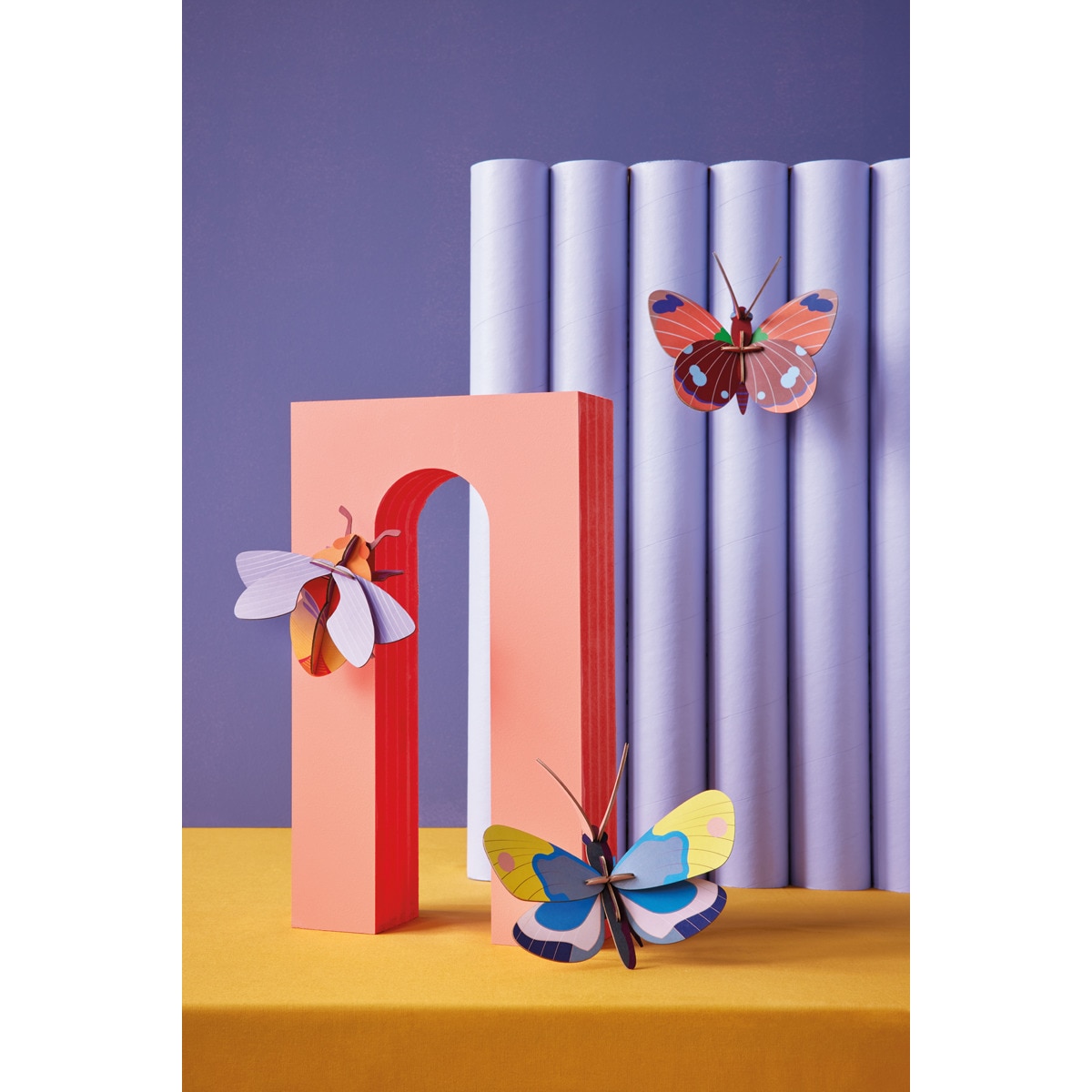 Mural em 3D Studio roof borboleta monarca amarela 3