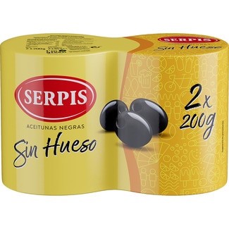 SERPIS aceitunas negras cacereñas sin hueso pack 2 latas 85 g neto escurrido