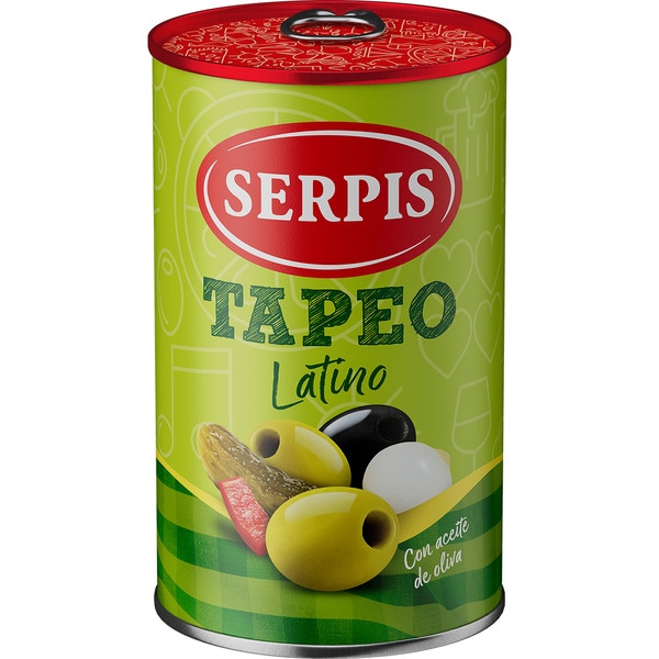 Tapeo Latino assorted pickles and pitted olives tin 130 drained weight g