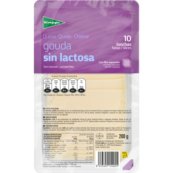 gouda cow's cheese slices made with pasteurised milk container 200 g