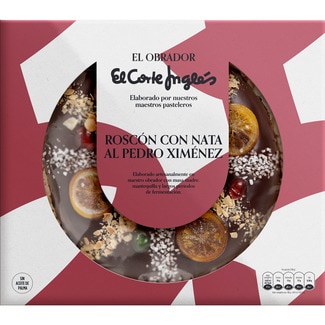 EL OBRADOR EL CORTE INGLES roscón de Reyes relleno de nata y bañado al chocolate Pedro Ximénez pieza 950 g