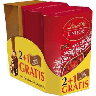 LINDT LINDOR Milchschokoladenkonfekt 2er-Pack mit Nuxor-Konfekt als Geschenk 550 g