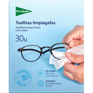 EL CORTE INGLES toallitas limpia gafas antivaho no rayan estuche 30 unidades