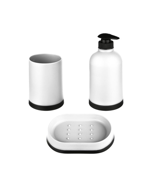 Juego de baño 3 piezas polipropileno: dispensador jabón, vaso y Jabonera