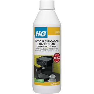 HG limpiador descalcificador especial cafeteras expresso y monodosis con ácido cítrico botella 500 ml