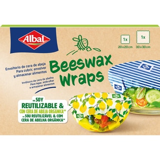 ALBAL envoltorio reutilizable de cera de abeja 20x20 cm 1 unidad + 30x30 cm 1 unidad