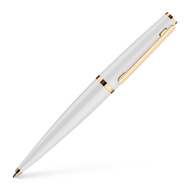 Bolígrafo de aluminio macizo lacado brillante herrajes oro rosa Otto Hutt blanco.