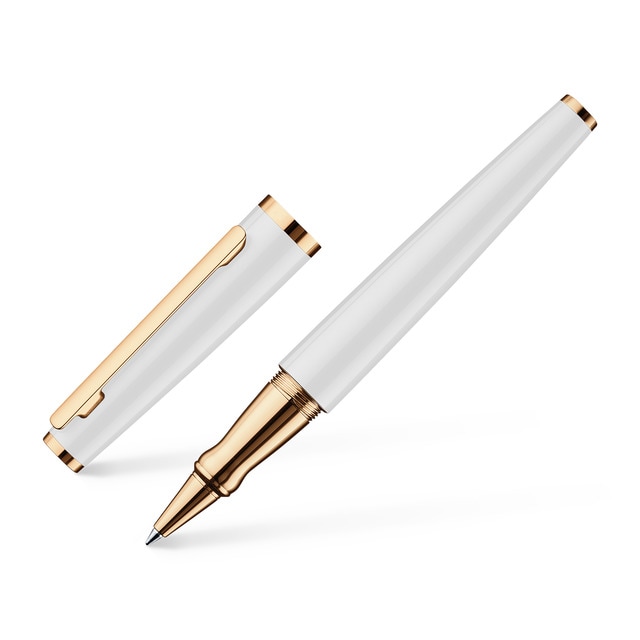 Roller de aluminio macizo lacado brillante herrajes oro rosa Otto Hutt blanco.