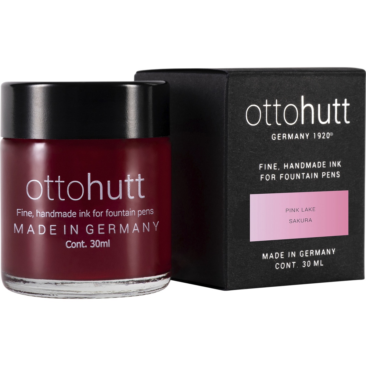 Tintero de 30 ml apta para todas las plumas, tinta artesanal Otto Hutt color lago rosa.