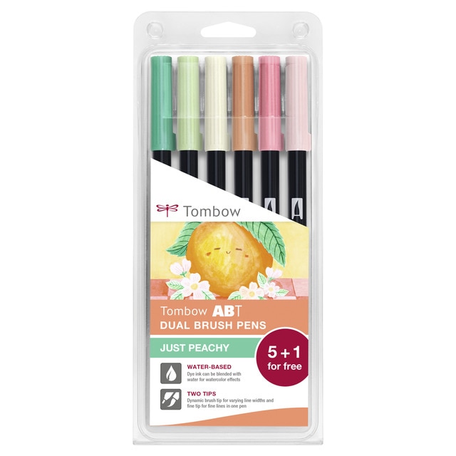 Estuche 6 rotuladores ABT Tombow en tonos melocotón.