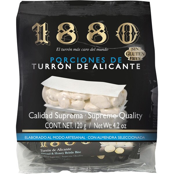 Harter Turrón aus Alicante in Portionen Glutenfrei Spitzenqualität g.g.A. Jijona Tasche 120 g