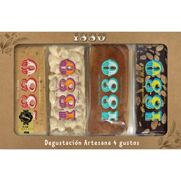 Probiermischung mit weichem, hartem, Eigelb-Turrón und Schokolade mit Mandeln 4x75 g Karton 300 g