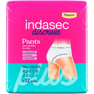 INDASEC Discreet Pant braguita de incontinencia plus talla mediana 80-110 cm paquete 12 unidades