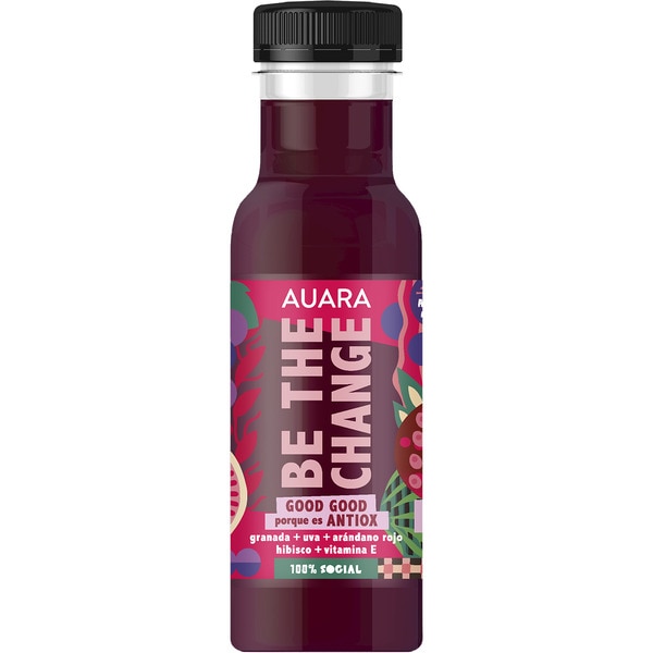 Be The Change zumo Antiox con granada, uva, arándano rojo, hibisco y vitamina E botella 33 cl