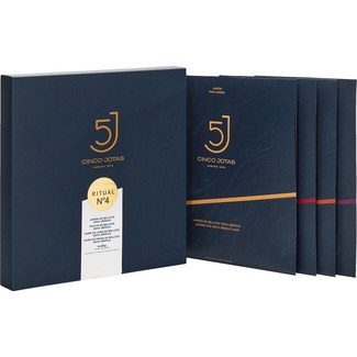 CINCO JOTAS Los 4 Ases Blister-Schachtel aus Eichelmast 100% vom Iberischen Schwein Vorder- + Hinterschinken + Lenden- + Presa-Strang je 80 g, Schachtel zu 320 g