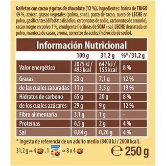 Galletas de desayuno con chispas de chocolate bolsa 250 g - Fontaneda Yayitas