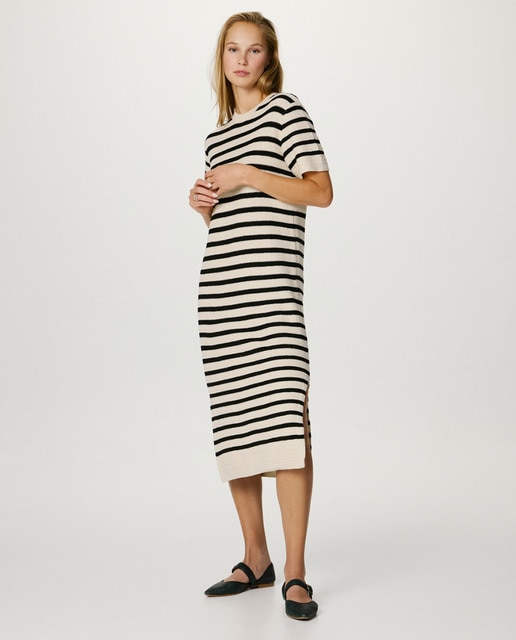 Vestido midi de punto fino de rayas