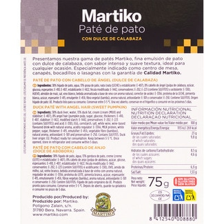 Paté de pato superior con dulce de calabaza envase 75 g +33% gratis - Martiko