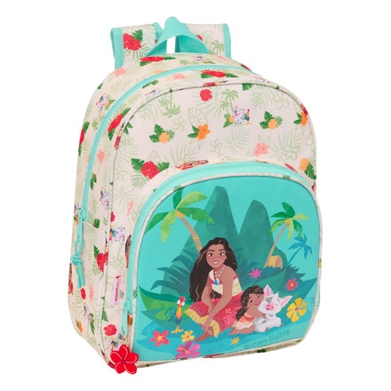 Mochila infantil adaptable a carro Vaiana Safta beige y azul
