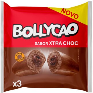 Bollycao Bolo Recheado de Chocolate Extra 3 unidades embalagem 171 g