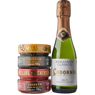 SHIKRA'N Roter Mujjol Shikrán in Dosen zu 100 g + Schwarzer Mujjol Shikrán Becher 100 g mit klassischem Picco-Cava Codorniu