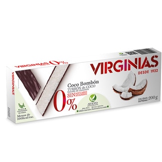 VIRGINIAS 0% turrón de coco bombón bañado en chocolate Calidad Suprema estuche 200 g