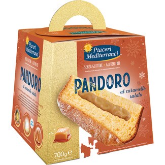 PIACERI MEDITERRANEI pandoro al caramelo salado sin gluten estuche 700 g