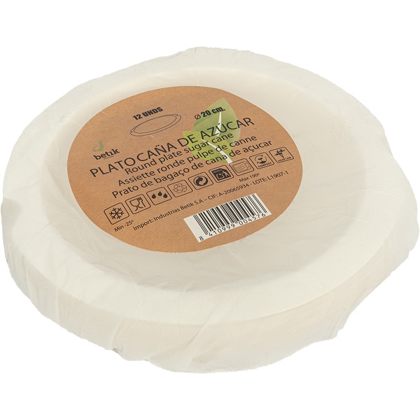 platos de caña de azúcar 20 cm bolsa 12 unidades