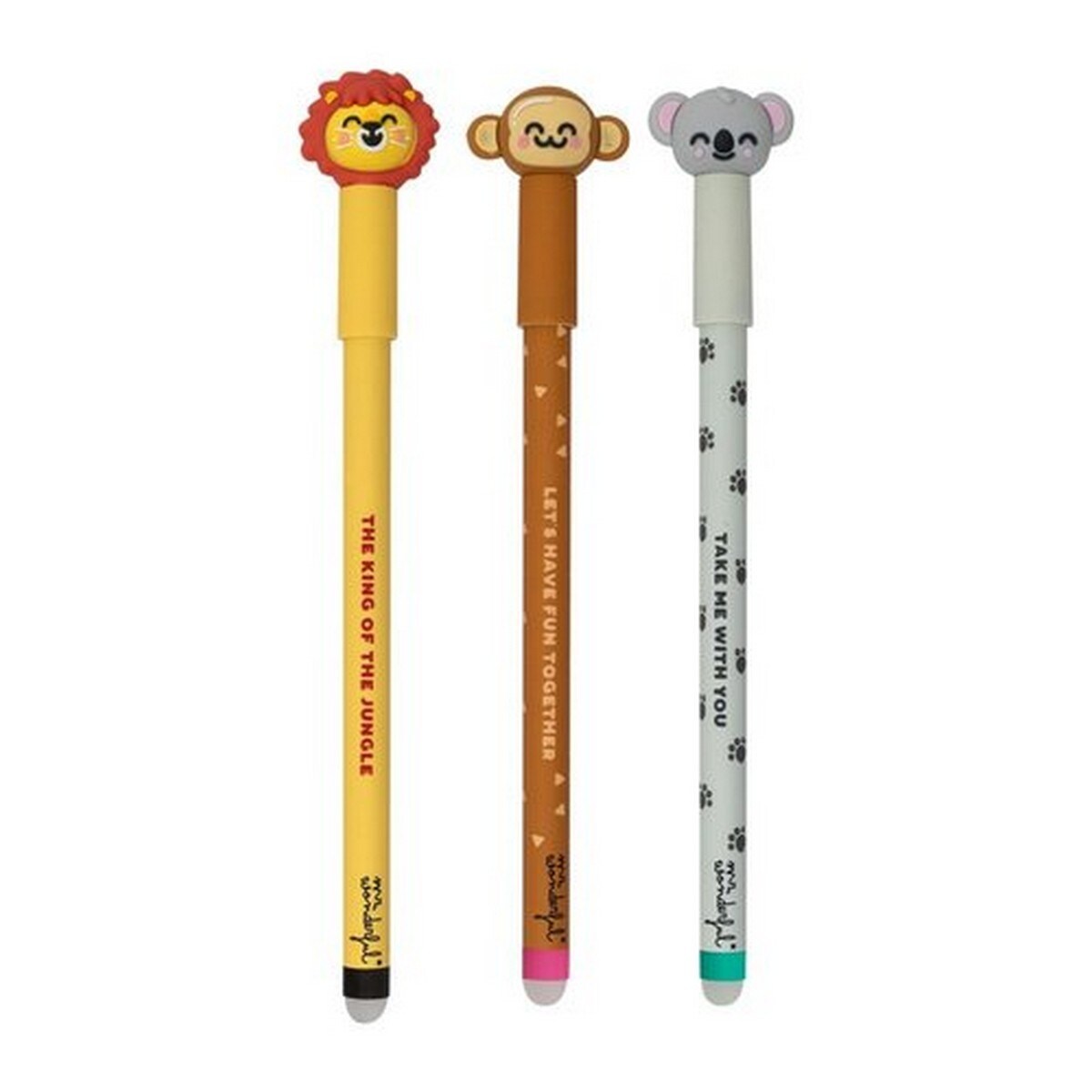 Conjunto de 3 canetas apagáveis para apontamentos inesqueciveis - Leão, macaco, koala 2