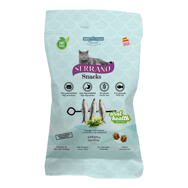Snack funcional para gatos adultos Mediterranean Natural Serrano Oral Care sardina 50 g